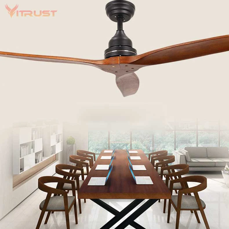 52'' Wooden Ceiling Fan Modern Remote Control Ventilators Home Living Room Decor