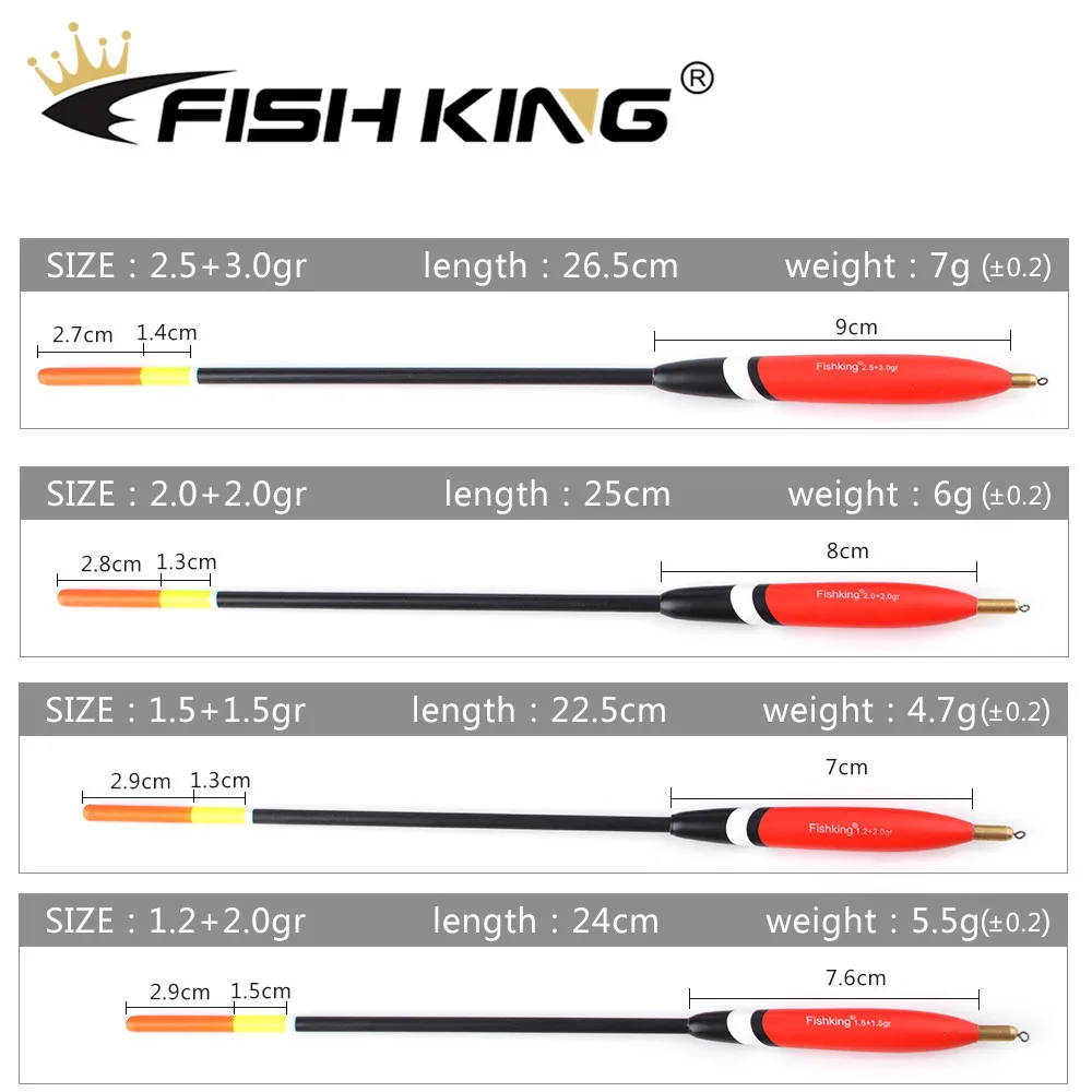 FISH KING 4pcs/pack Barguzinsky Fir Float 1.2+2.0g/1.5+1.5g/2.0+2.0g/2.5+3.0g Balsa Bobber Cork Vertiacl Buoy Carp Fishing Float