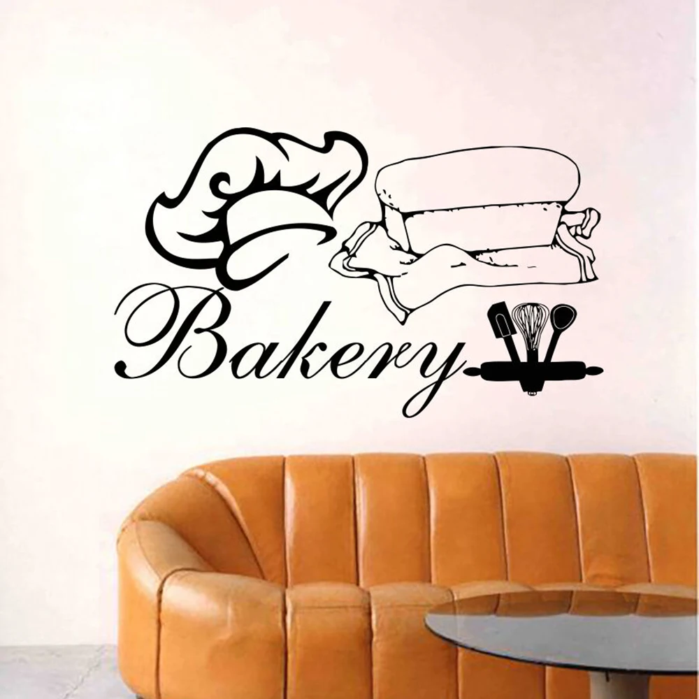 

Bakery Wall Decals bread tool Chef's hat Vinyl Wall Sticker Bakery Window Decor Design Removable Waterproof Art Wall Decor X936