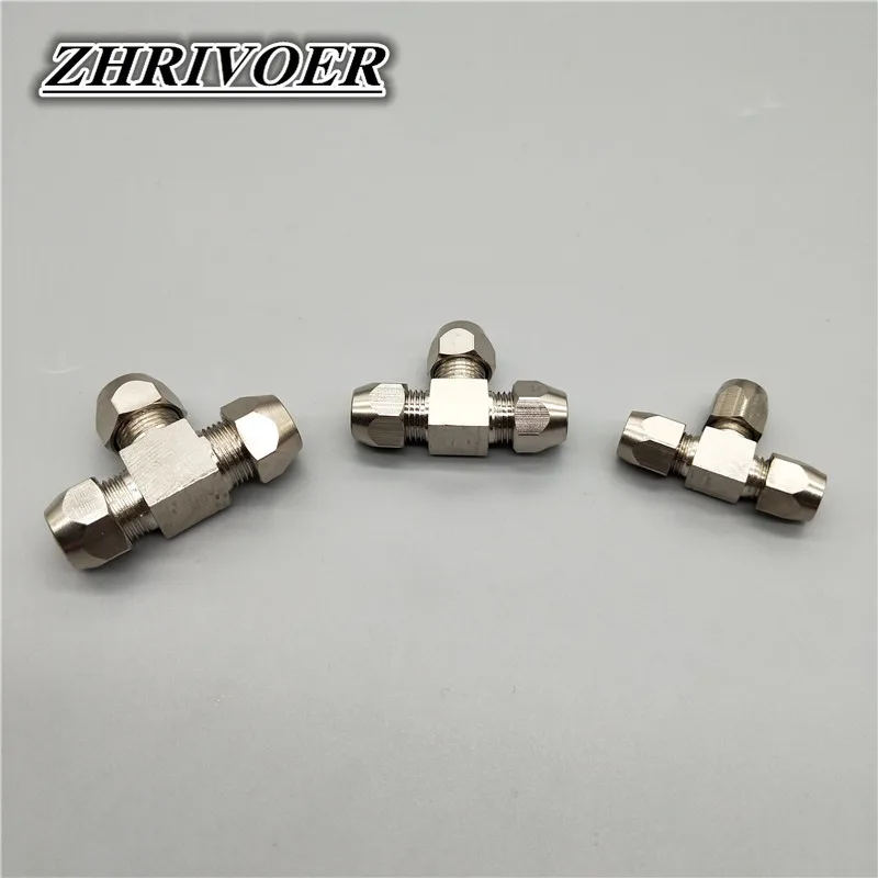 1Pcs Pneumatic Fittings Brass T Type 4 6 8 10 12 14 16mm OD Tube Compression Ferrule Tube Compression Fitting Connector