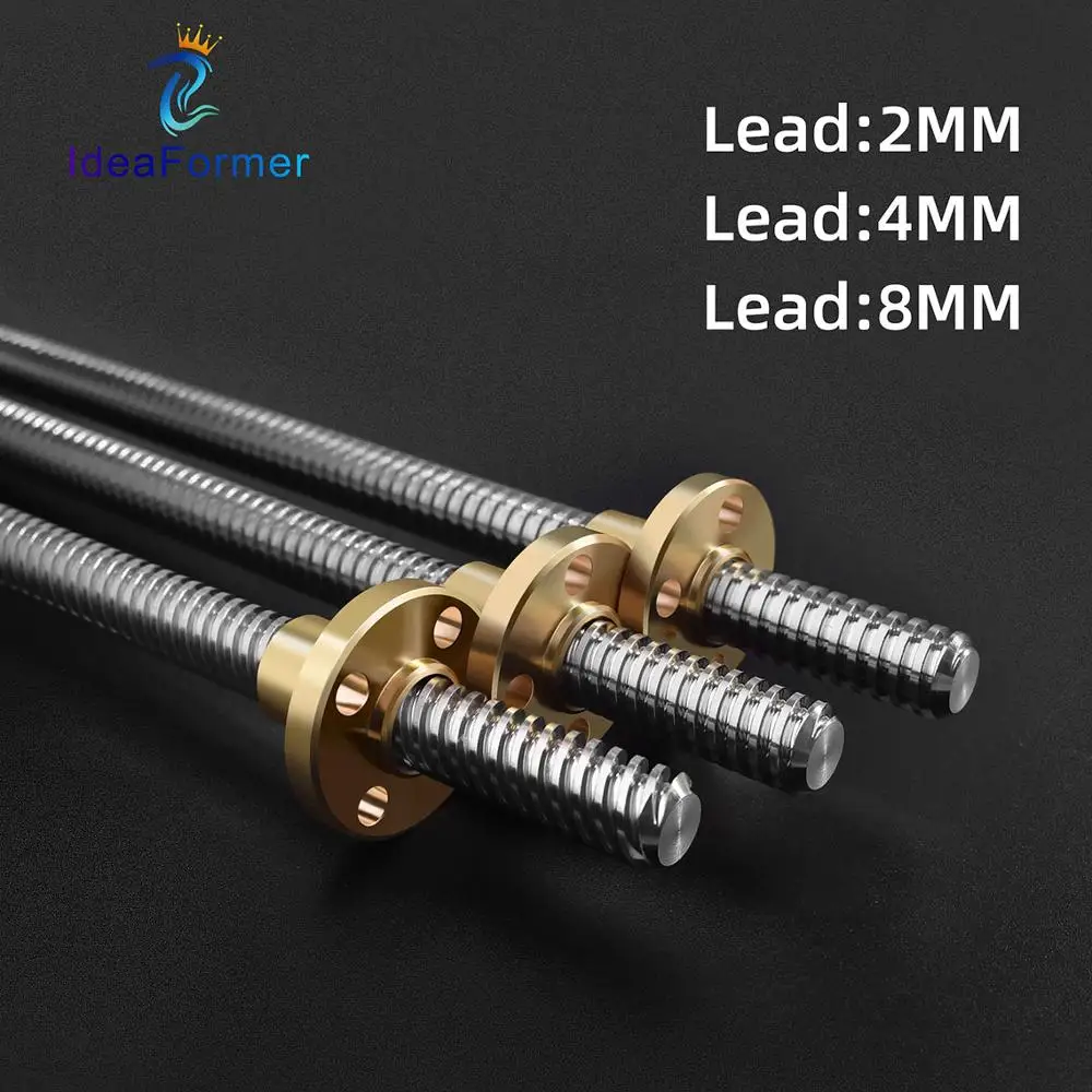 T8 Lead Screw Lead 2/4/8mm OD8mm Pitch 2mm Trapezoidal Spindle Screw Length 150-600mm With Brass Nut For CNC Reprap 3D Printer.