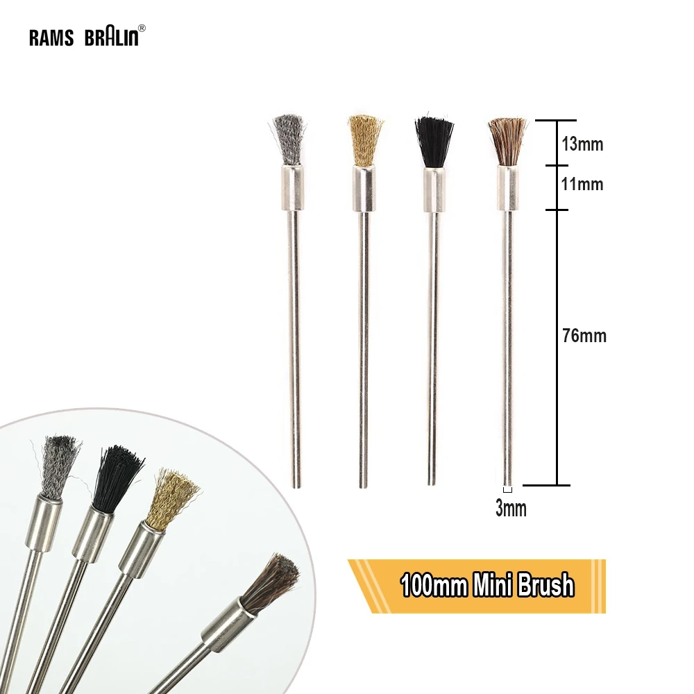 

4 pcs 100mm Lengthen Stainless Steel Wire Brass Bristle Scratch Pen Shape End Brushes Rotary Power Tool