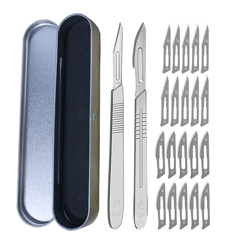 11# 23# Carbon Steel Carving Metal Scalpel handle+Metal Box+Scalpel Blades Cutting Scalpel Antiskid Craft Carving Knife DIY Tool