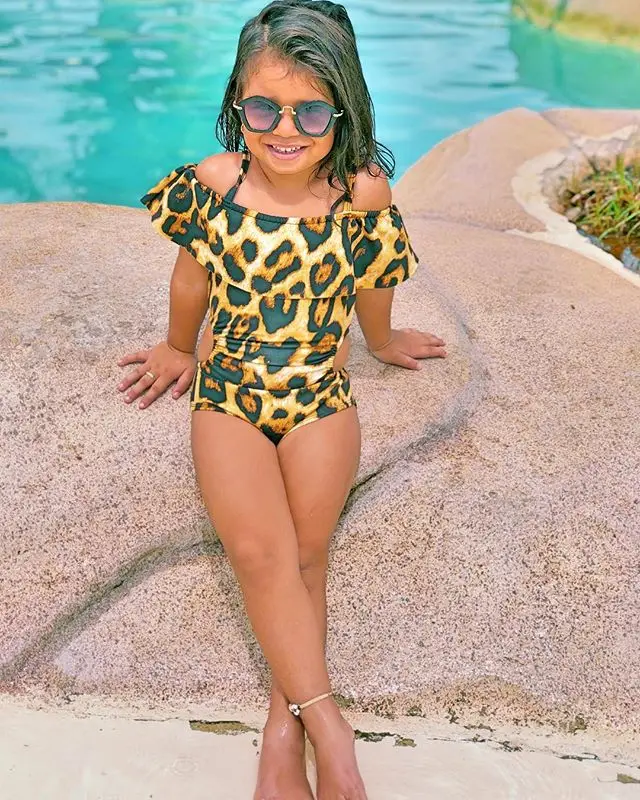 Kids Baby 2020 Summer Swimsuit Toddler Girl Leopard Ruffle  One Piece Swimwear Swimsuit Bathing Suit Beachwear