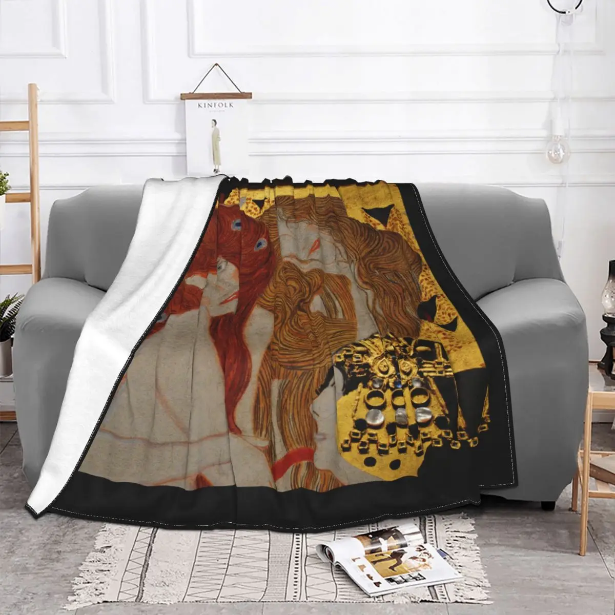 Gustav Klimt Freyas Blanket Fleece Classical Art Super Warm Throw Blanket for Bedroom Sofa Bedspread