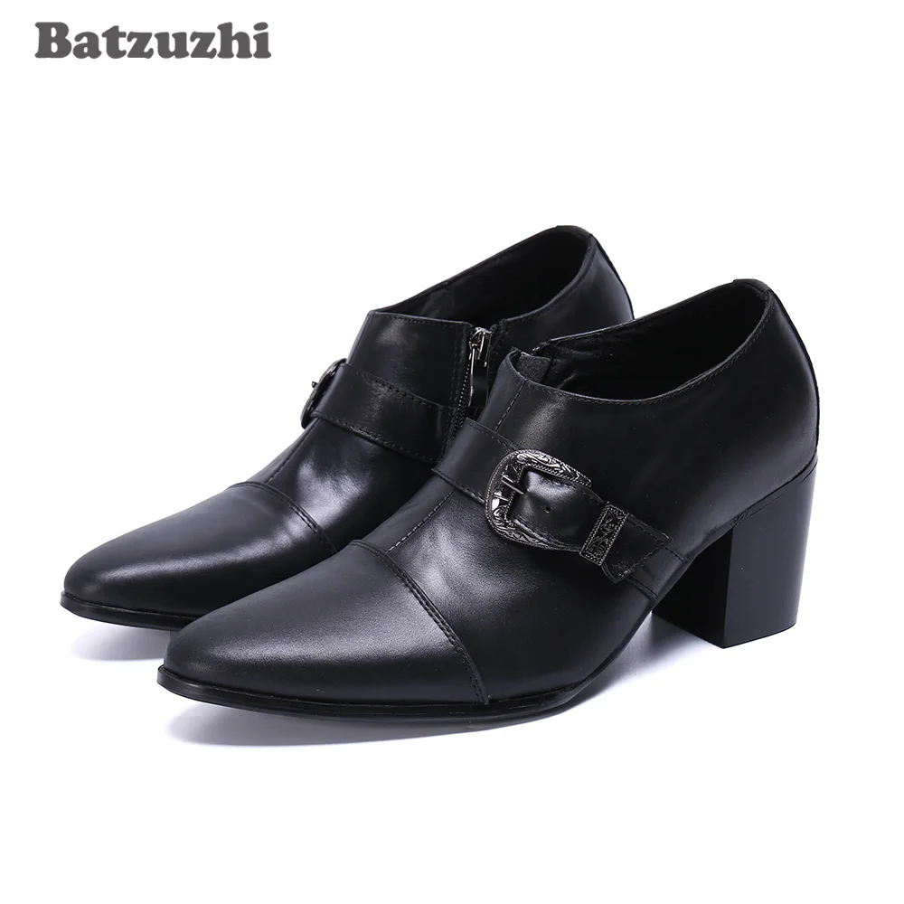 

Batzuzhi 7cm High Heels Men Shoes Black Soft Leather Ankle Boots Men Pointed Toe Gentlemen Party and Wedding Botas Hombre! 38-46