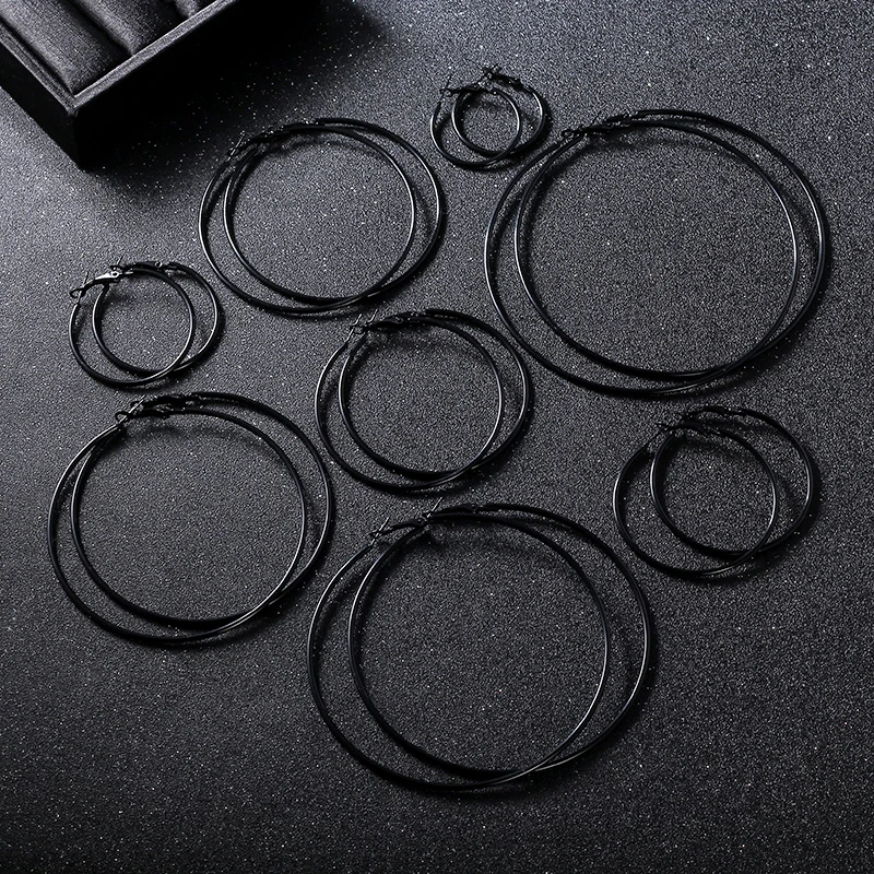Nickel Free Black Hoop Earrings Loop Earrings Celebrity Brand Earrings Women Gift Fashion Jewelry  3.0-10.0cm