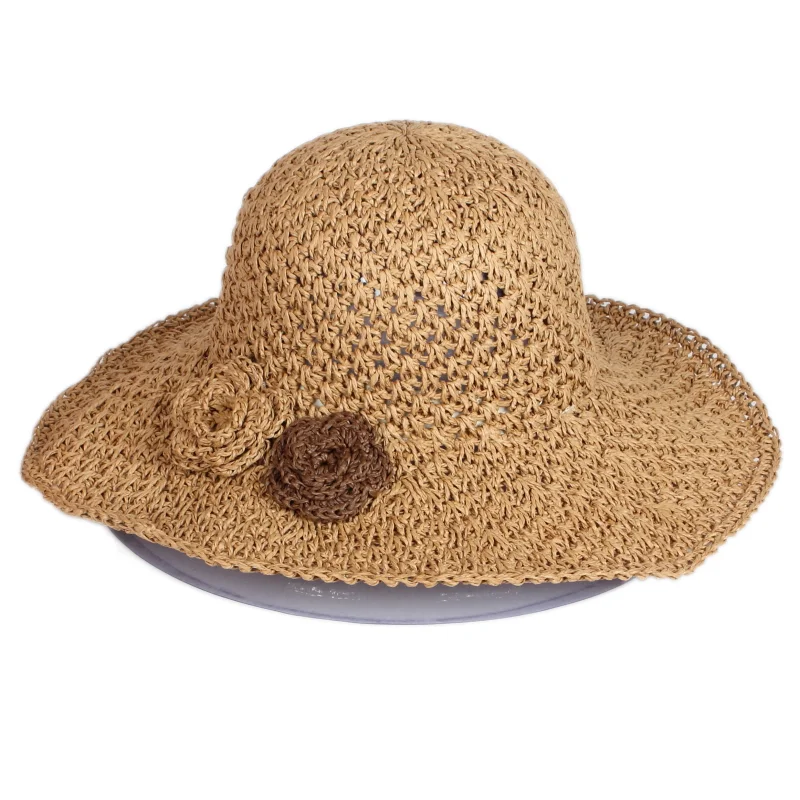 

Fashionable Women Summer ladies sunshade sunblock beach vacation big brim pattern hand knitting straw hats