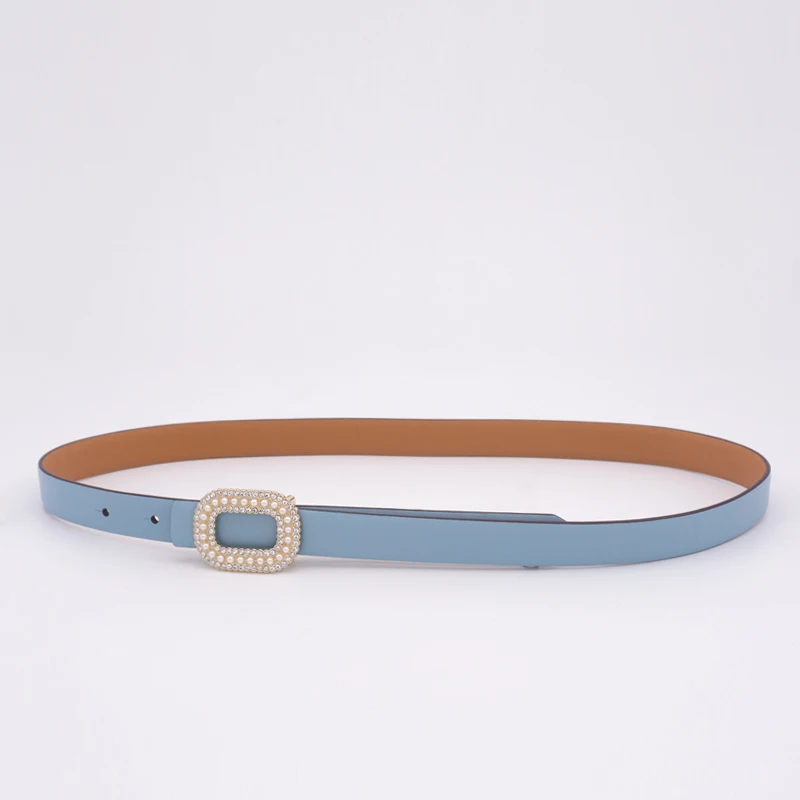 Fashion Rhinestone Pearl square buckle fine leather belt leather decorative dress belt Jeans Belt