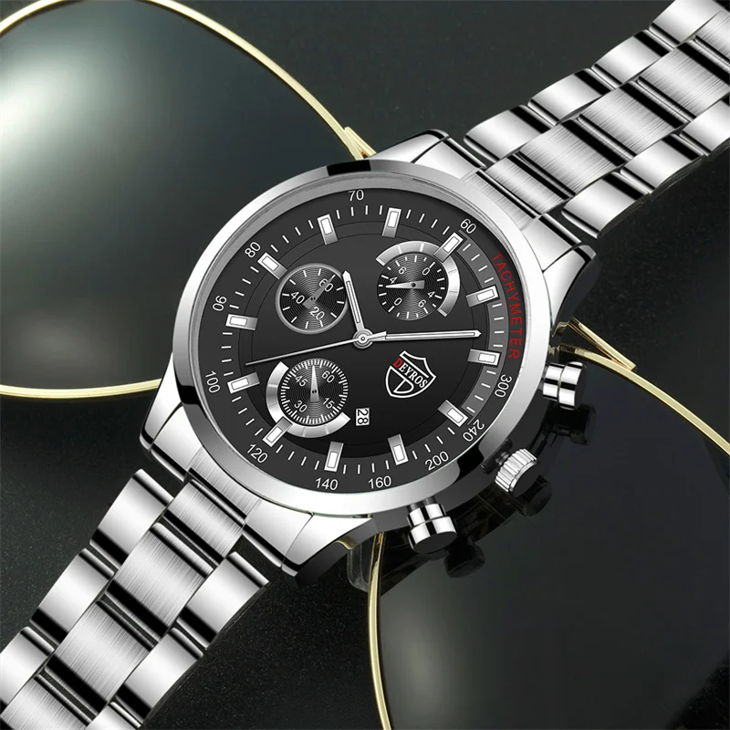 Luxury Mens Watches Stainless Steel Fashion Calendar Quartz Men Watches Bracelet Set Male Business Luminous Clock  reloj hombre