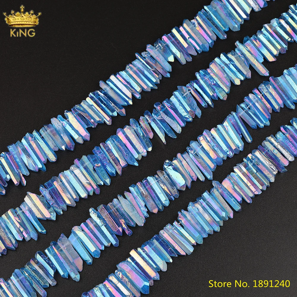 

Approx 88pcs/Strand Titanium Blue AB Real Quartz Crystal Freeform Point Loose Beads,Middle Drilled Tusk Point Beads Jewelry DIY