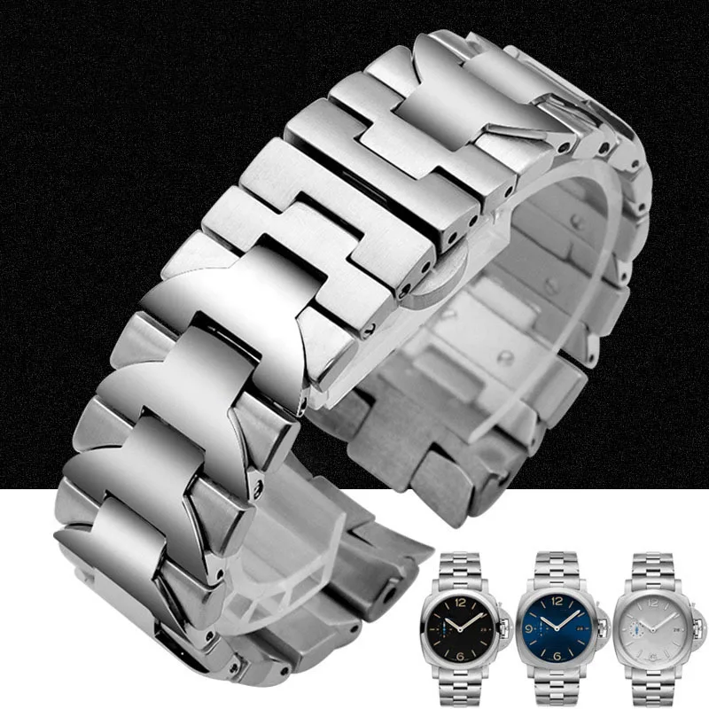 For Panerai PAM111 441 wristband High quality 316L Stainless Steel watchband 24mm silver black 1:1 curved end watch bracelet