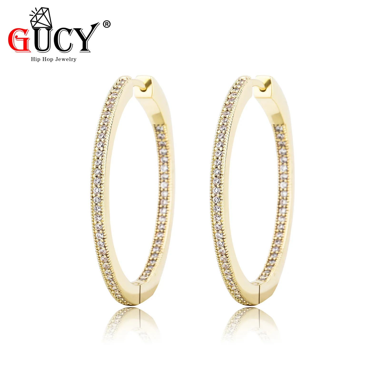 GUCY Fashion Round Men Women Earring Gold Silver Color Iced Cubic Zircon Earrings Hip Hop Jewelry For Gift