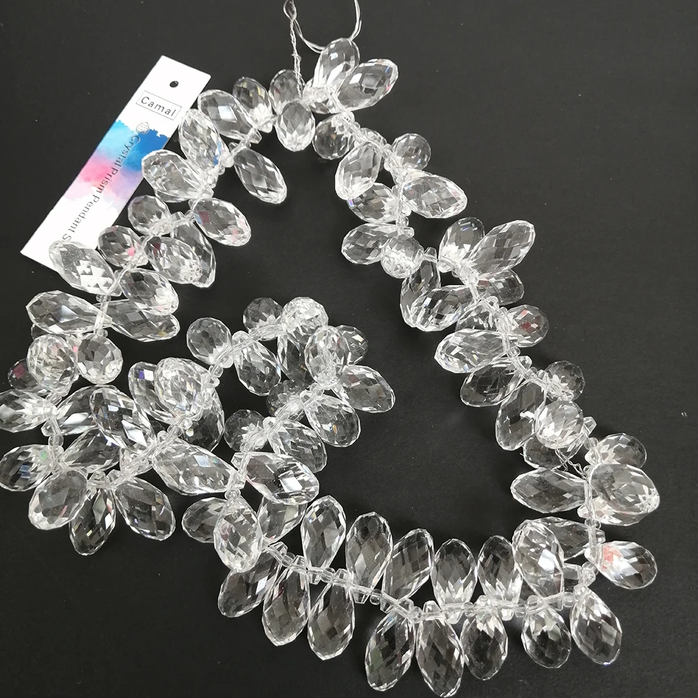 Camal 100pcs/string 20x10mm Teardrop Goccia Dell'acqua Pendente di Cristallo Prisma Sfaccettato Branello Allentato Appeso Mestiere parte Festa di Nozze FAI DA TE