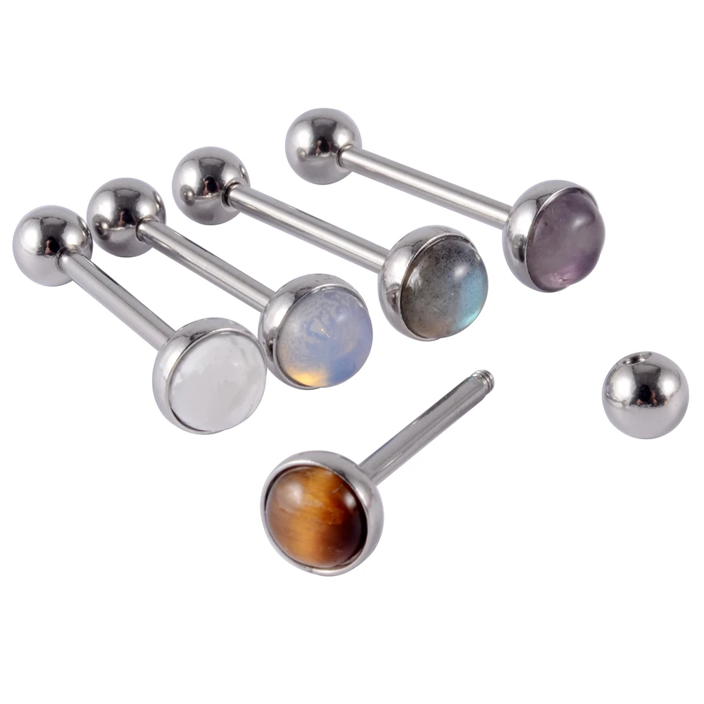 1PC Surgical Steel Natural Stone Tongue Piercing  Labradorite Howlite Tongue Ring Sexy Unisex Body Piercing Jewelry