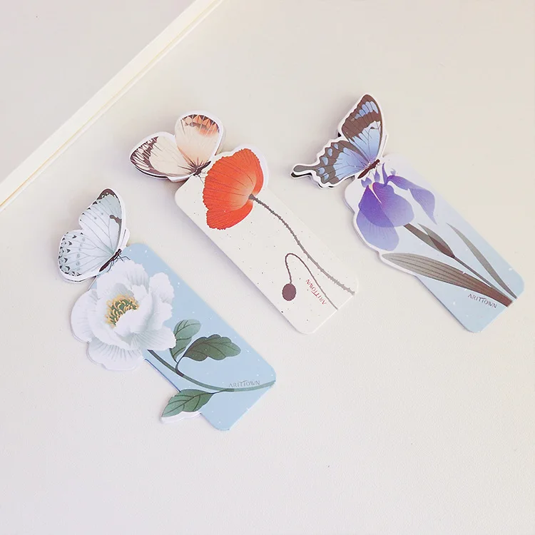 5-10PCS/SET kawaii Bookmarks Butterflies Paper Clips Flowers Marker Message Cards Vintage Bookmark School Supplies Children Gift