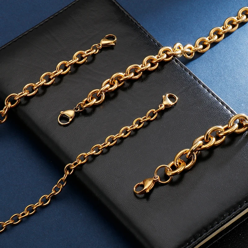 KALEN Gold Color Link Chain Bracelet For Men Women Stainless Steel 11mm Chunky Chain 16cm-24cm Hand Wristband Unisex Jewelry