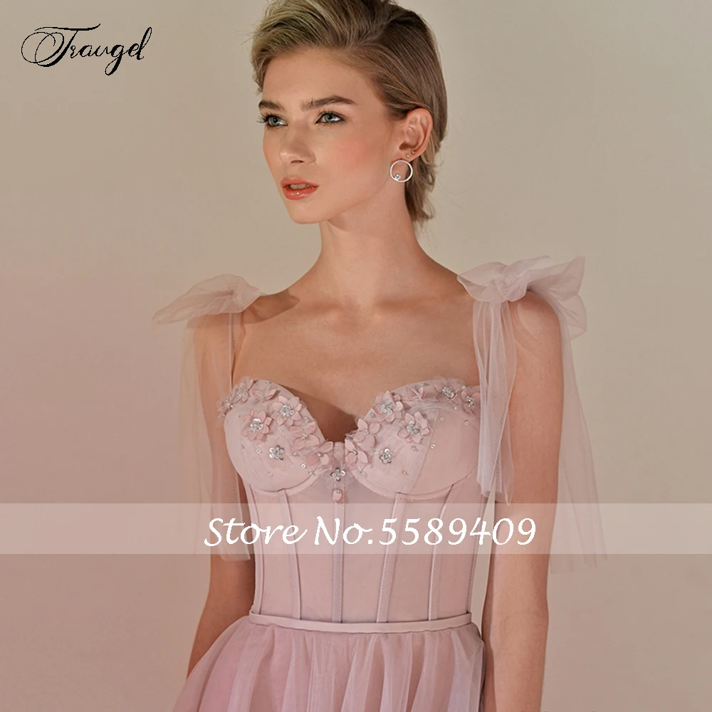 Traugel-vestido até o joelho, com alça fina, renda 3d, flores, vestido de baile curto, vestidos de festa