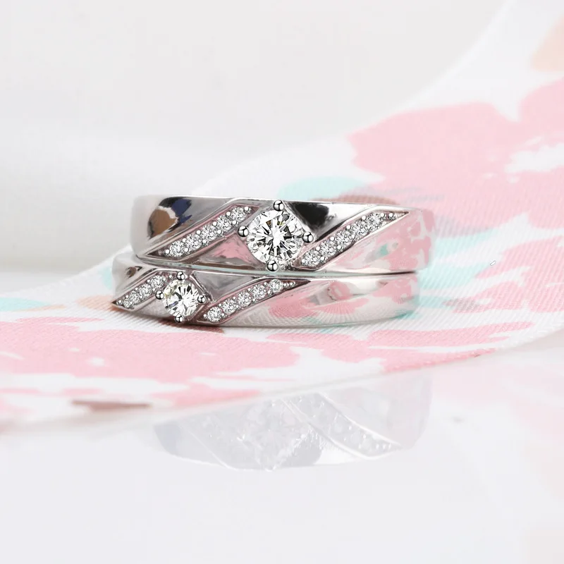 Buyee 925 Sterling Silver Wedding Ring Light White Zircon Ring Finger dla kobiet mężczyzn Fashion Party Couples Fine Jewelry Ring Sets — zdjęcie 4