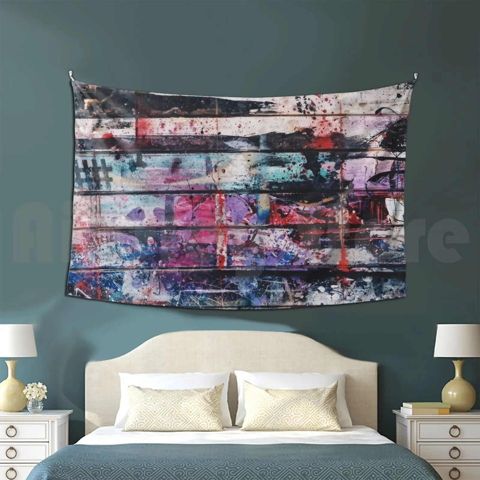 Abgraffiti-Wall-Abstract-Wood-Painting-Mixed Media Tapestry Living Room Bedroom Graffiti Graffiti In Pubg