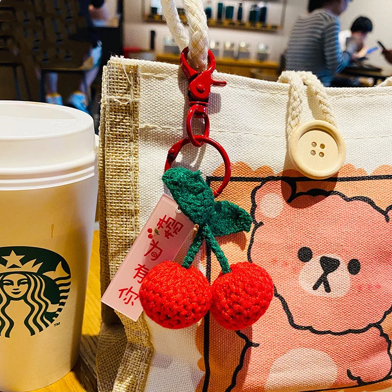 1PCS Plush Crocheting Good Things Happen Pendant Hand-woven Wool Persimmon Good Persimmon Peanut Bag Key Chain Small Accessories