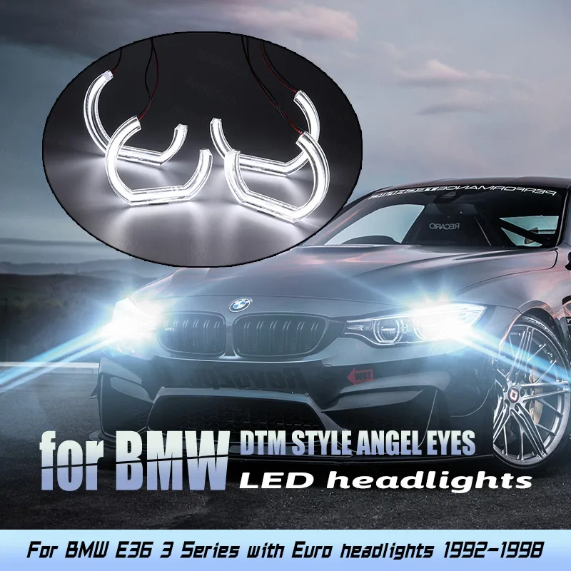 

DTM U-образный светильник Crystal Halo Ring LED Angel Eyes Kit дневной свет для BMW E36 3 серии с евро фарой 1992-1998 6000K Белый