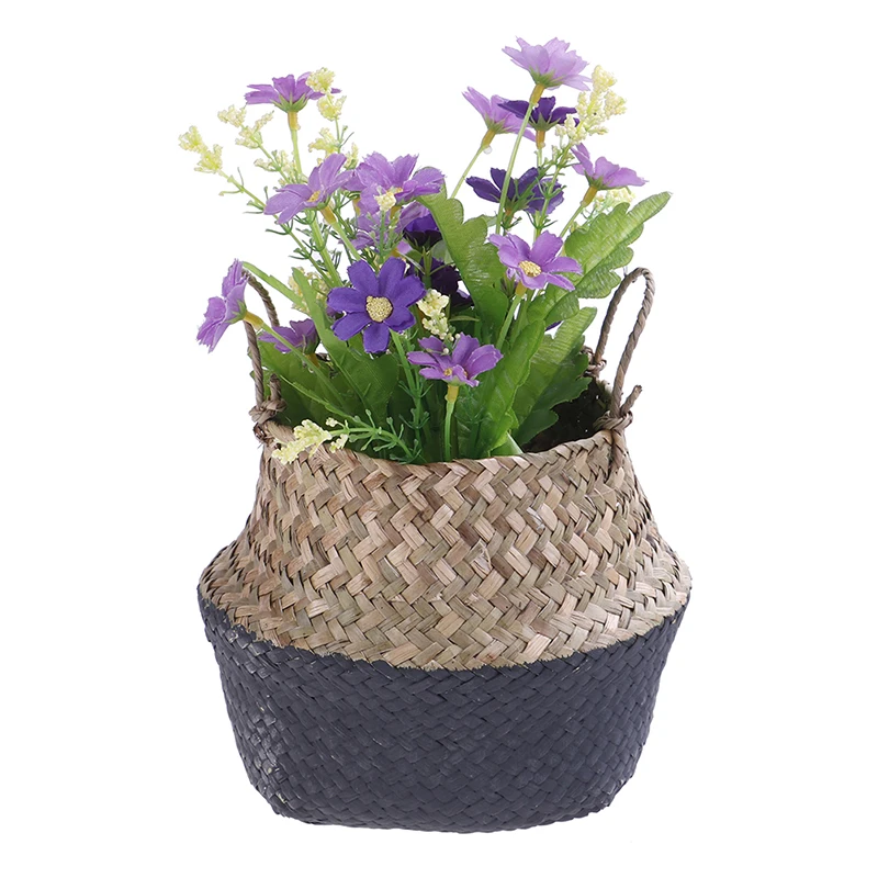 Foldable Laundry Straw Patchwork Wicker Rattan Seagrass Belly Garden Flower Pot Planter Bamboo Basket Handmade Storage Baskets