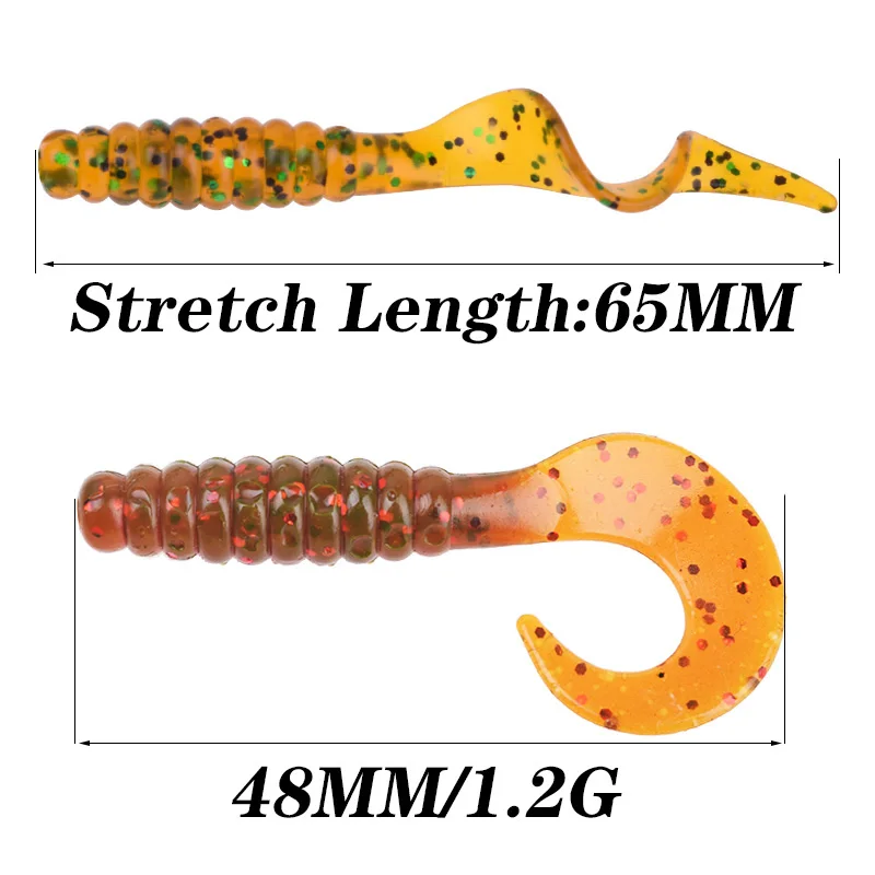 10Pcs Spiral Tail Worm Soft Bait 4.8cm 1.2g Jigging Wobblers Silicone Fishing Lures Fishy Smell Salt Artificial Bait Swimbaits
