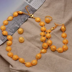 Nigerian Wedding Bridal African Luck Bead Gold Color Jewelry Set For Women Girl Bride Dubai Necklace Ring Earrings Bracelet set
