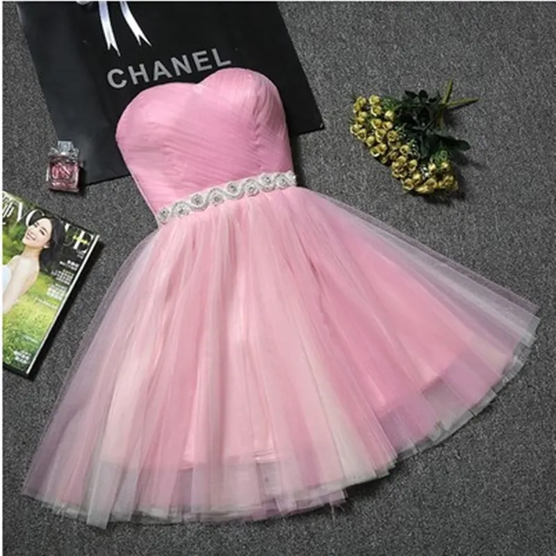 Schoonheid Emily Charmant Strapless Mouw Avondjurk Met Riem 2021 Fashion Zipper Terug Tulle Een Lijn Jurk 4 Kleuren Beschikbaar