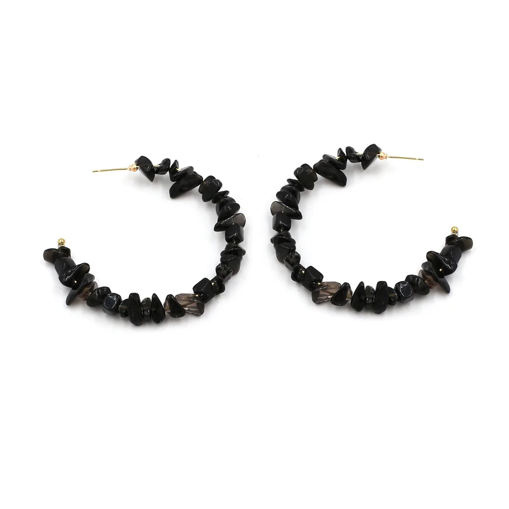 New Design Natural Stone Broken Bead Hoop Earring Bohemian Beach Fashion Earring For Women Party Jewelry Gift