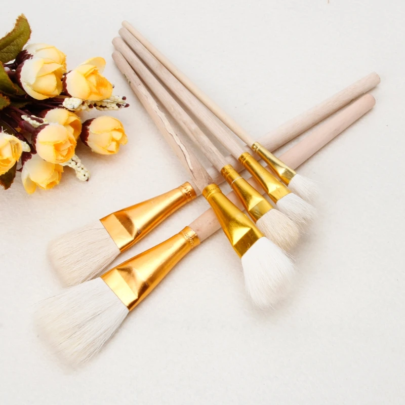 6Pcs Artist Paint Brushes Set Wool Hair Watercolor Acrylic Oil Painting Brush