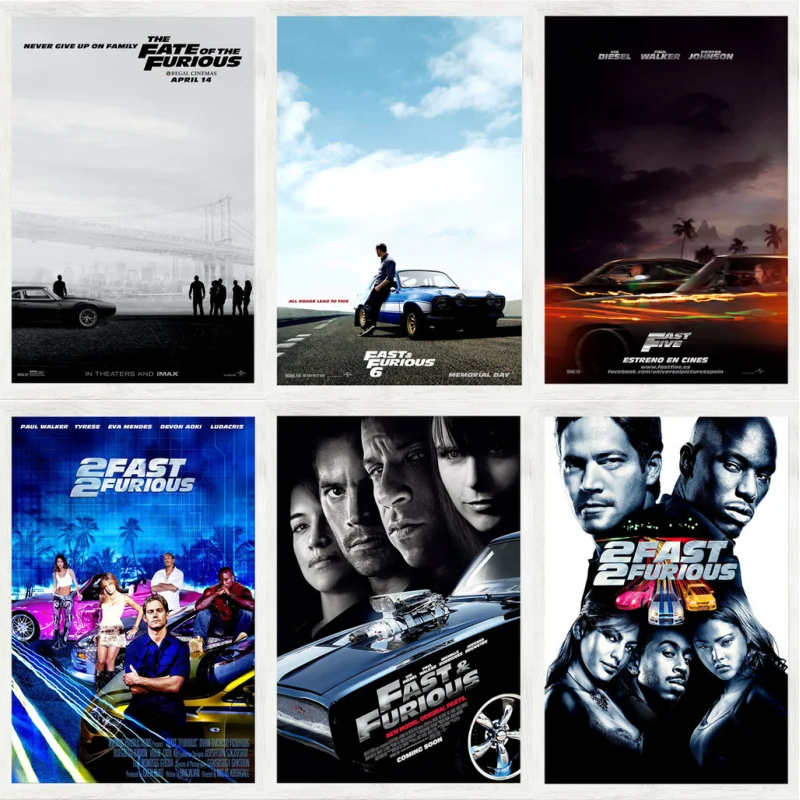 Fast and Furious Movie Posters Classic Paul Walker Vin Diesel Canvas Paintings Vintage Decorative Posters Home Bar Decoration