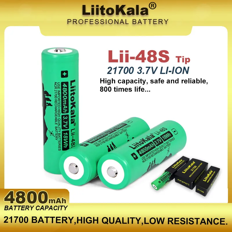 1-6 sztuk LiitoKala Lii-48S 3.7V 4800mAh 21700 moc akumulator litowy wielokrotnego ładowania 2C szybkość rozładowania do latarki (bez płytki