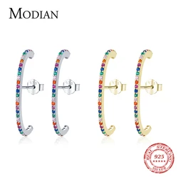 Modian 2021 New Trendy Luxury Rainbow Colorful Ear Studs 925 Sterling Silver Sparkling CZ Stud Earrings For Women Girls Jewelry
