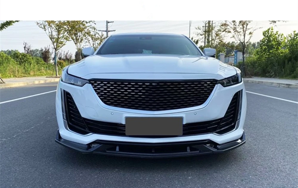 Front Bumper Spoiler Lip For Cadillac CT5 2019-2023 Gloss Black/Carbon Fiber Look Guard Plate Lower Blade Splitter Protect Blade