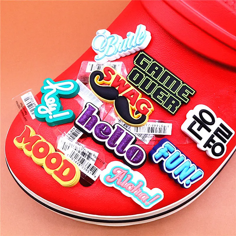 1pcs Original PVC English Vocabulary Greetings Shoe Accessories Upper Decorations Shoes Charms Fit Bracelet Kids Gifts