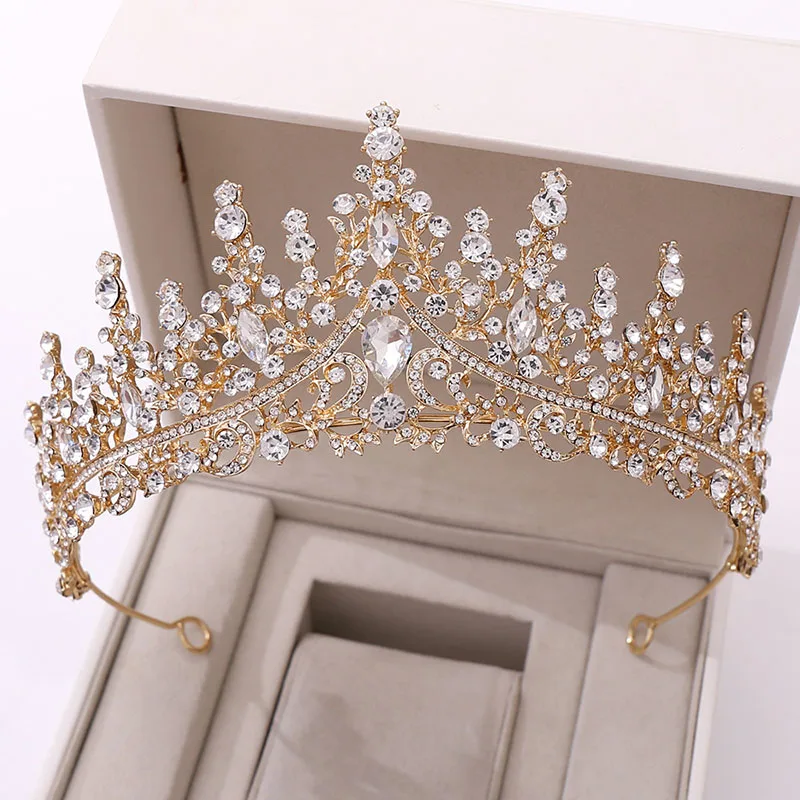 Corona nupcial con cuentas de diamantes de imitación de lujo, Tiara de novia para fiesta de boda