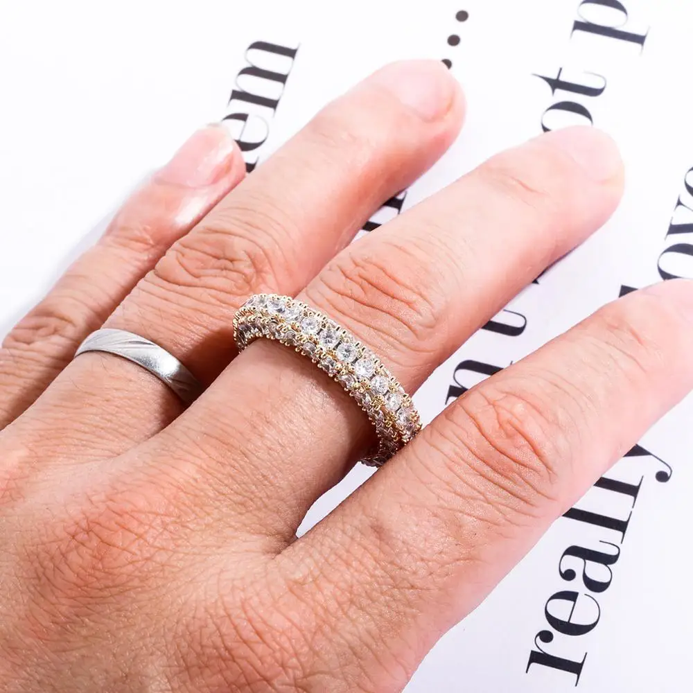 GUCY Two Row  Men's Ring Copper Charm Cubic Zircon Iced Ring Fashion Hip Hop Jewelry For Gift image 3