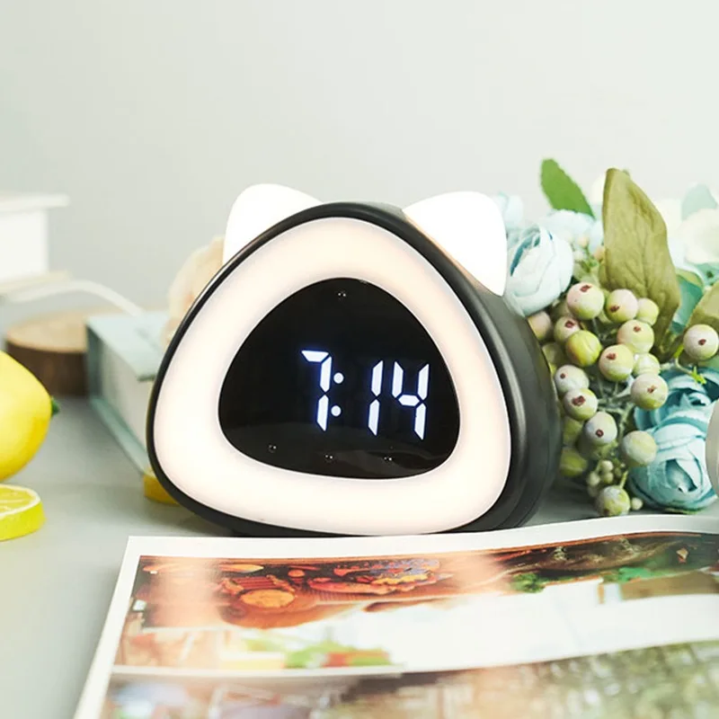Led Digital Alarm Clock Table Cock Electronic Cock Bedside Clock Night light Wake-Up Lamp Desk With Thermometer Sound-Controlled