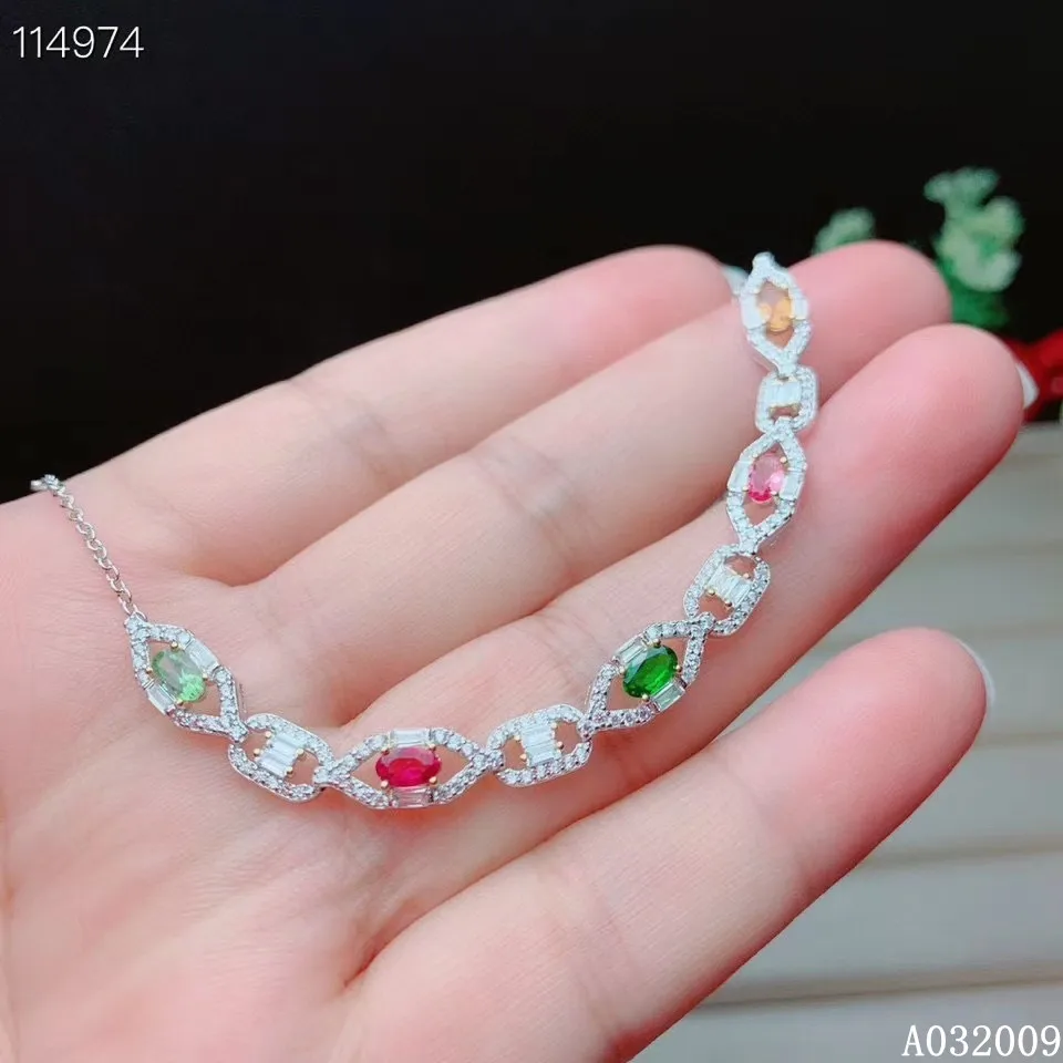 KJJEAXCMY fine jewelry 925 sterling silver inlaid natural tourmaline bracelet exquisite girl hand bracelet support test