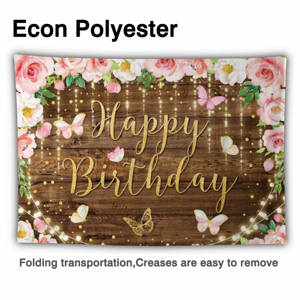 Allenjoy Bữa Tiệc Sinh Nhật Vui Vẻ Nền Gỗ Bướm Hoa Vàng Cho Bé Tây Bé Gái Công Chúa Photophone Phông Nền