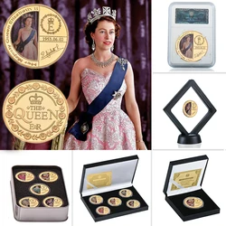 Moneda conmemorativa de oro de la Reina Elizabeth II con caja de regalo, monedas de desafío de la familia real, Medalla coleccionable, regalos de recuerdo, 1926-2022