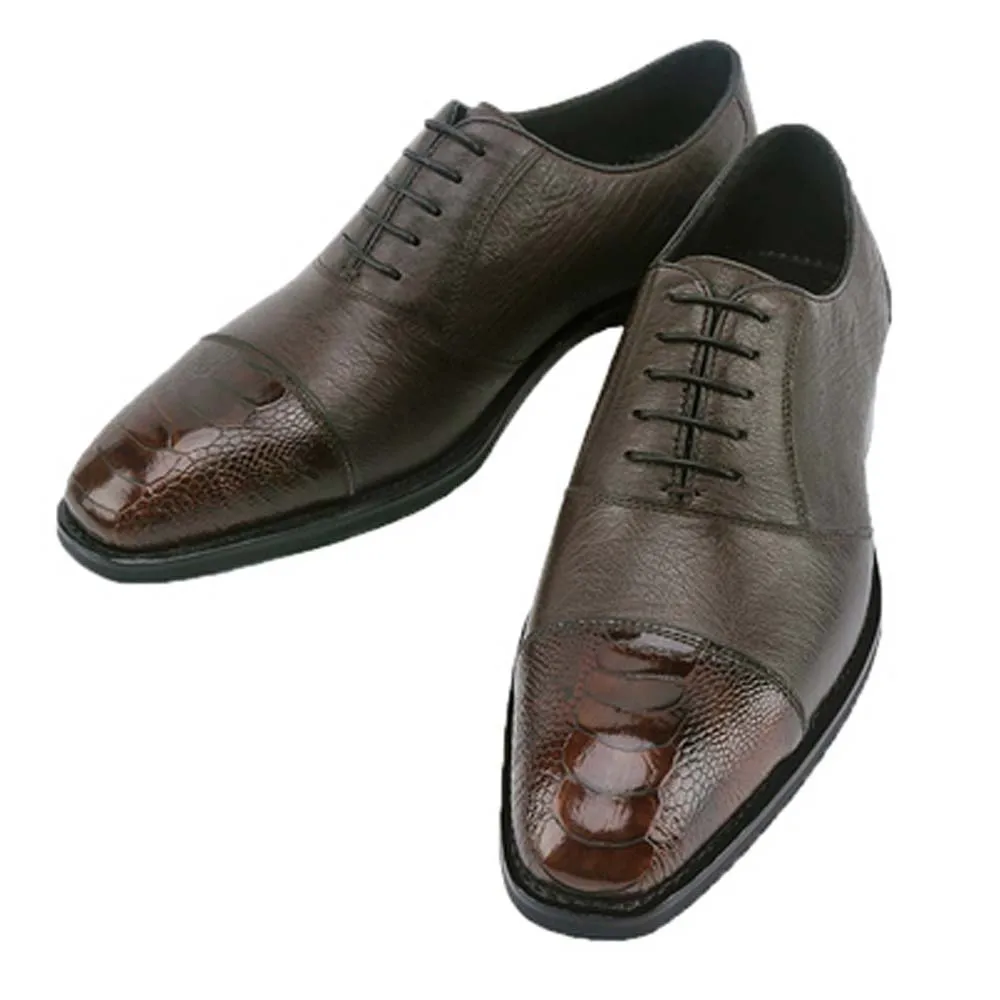 eyugaoduannanxie Ostrich skin  leather shoes manual  business affairs  men dress shoes real leather sole