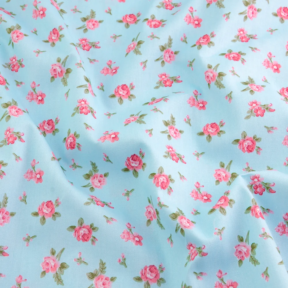 Light Blue Floral Cotton Fabric Patchwork Quilting Sewing Cloth Crafts Bedding Decoration Teramila Fabrics Home Textile Tissue