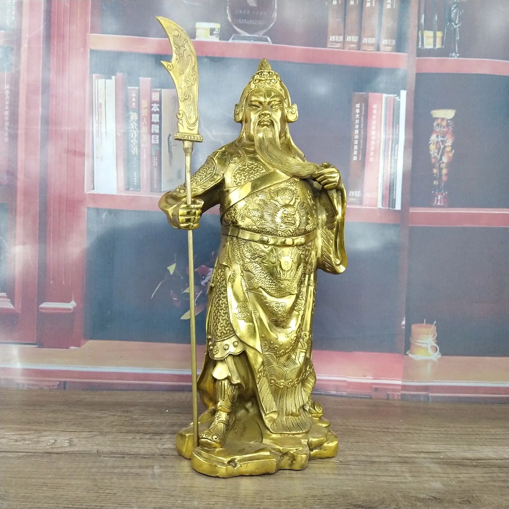 35CM Recommended Decorations For Halls Offices Mighty Samurai Standing Sword Guan Gong Bronze Statue