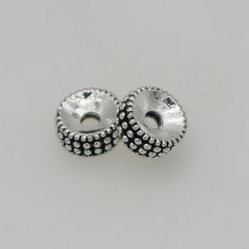 50pcs/Lot Antique Silver Color Dots Wheel Shape Loose Beads 7.5mm Handmade Decoration Charm Spacer Beads DIY Jewelry Accessories