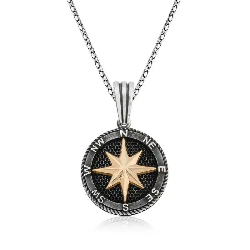 Silver Compass Necklace 925 Sterling Men Jewelry Wedding Party Birthday Gift - Box - Pendant - Chain Choker - Man - Fashion