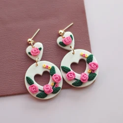 Spring Dangle Easter Earrings Set Vintage Polymer Clay Delicate Floral Rose Cherry Glitter - Holiday Party Accessory