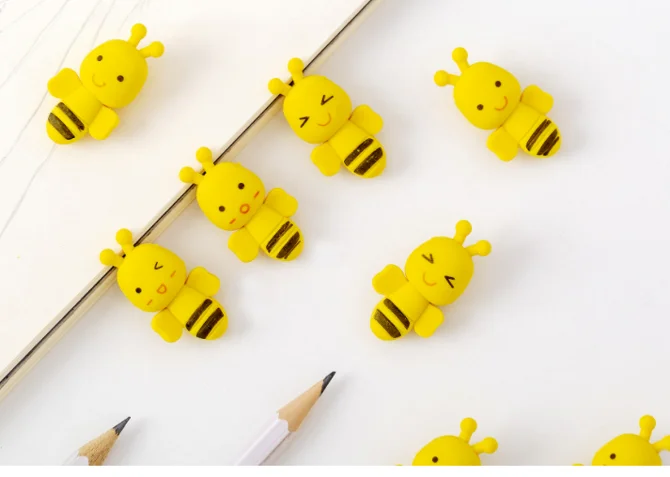 1set New Bee Pencil Erasers Yellow Cute Office Supplies Pencil Eraser Kids Novelty Gift (SS-150)